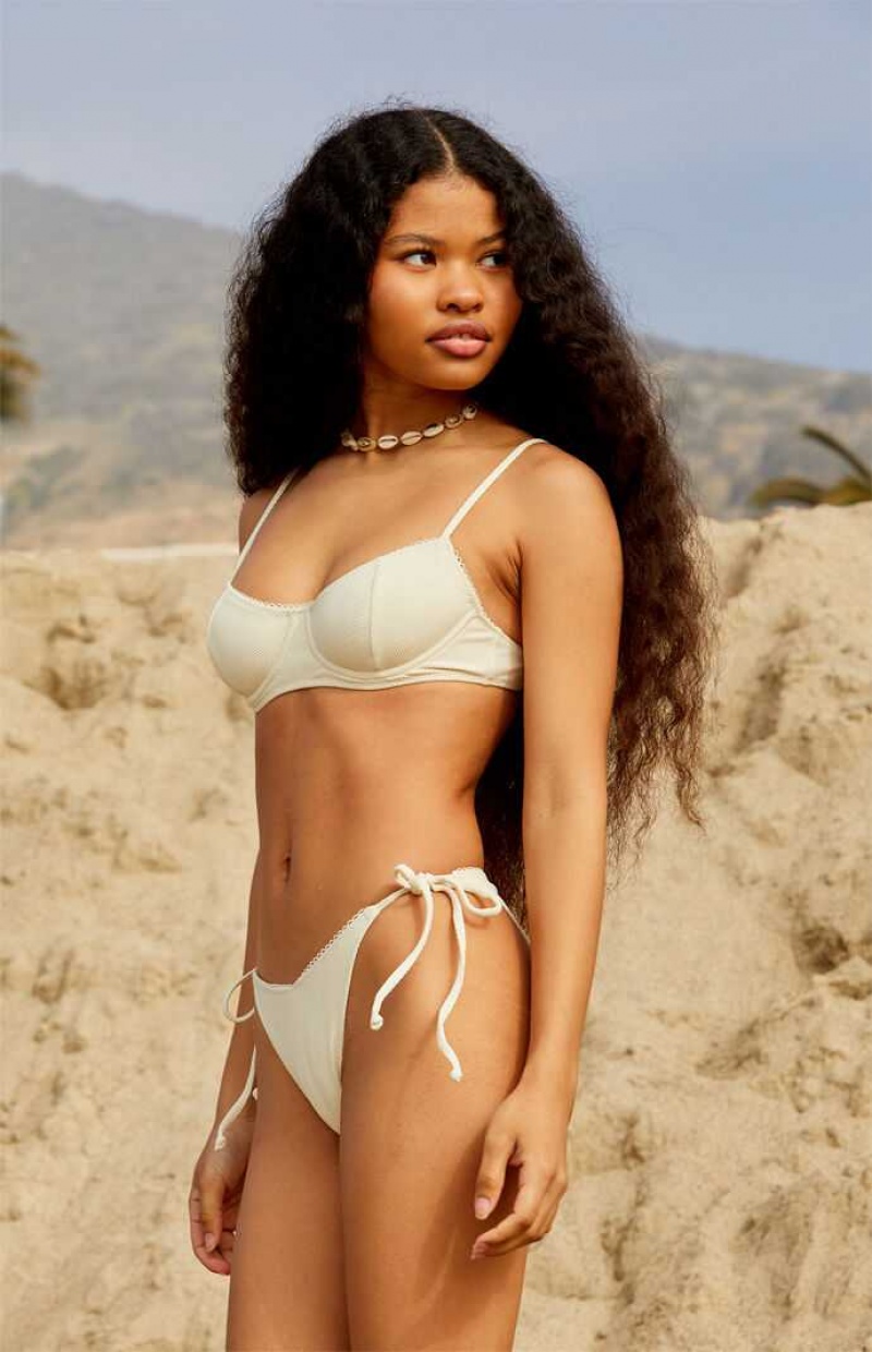 Dámské Plavky PacSun Eco Ivory Rochelle Picot V Tie Side Bikiny Bílé | 42XQIUSVM