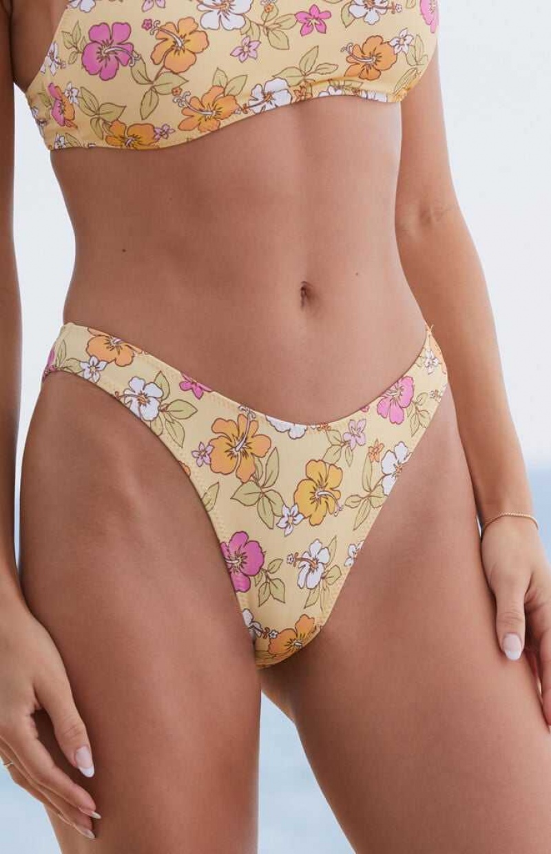 Dámské Plavky PacSun Eco Yellow Floral California Scoop High Cut Bikiny Žluté | 26JLHPXDW