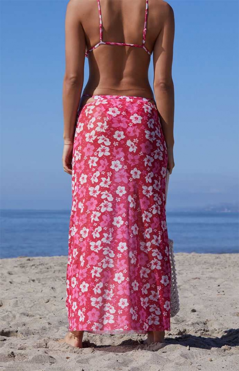 Dámské Plavky PacSun Pink Floral Destination Mesh Midi Skirt ALLOVER PRINT | 83WNXUJTA