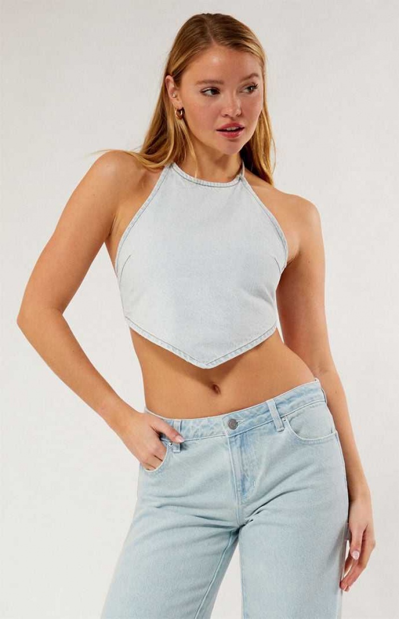 Dámské Topy PacSun Adelle Denim Bandana Světle Indigo | 24PWQDIRE