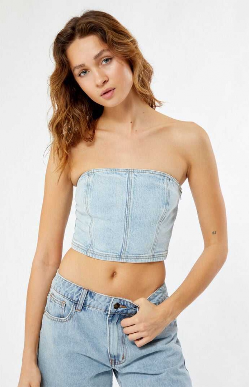 Dámské Topy PacSun Briella Denim Tube Indigo | 68AOMNTYJ