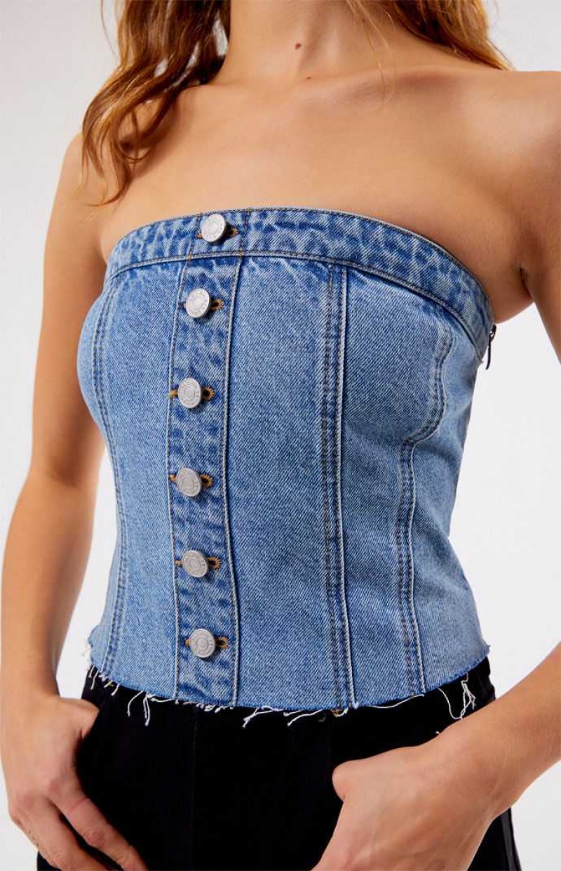 Dámské Topy PacSun Clemmie Denim Tube Indigo | 69PLVKMOJ