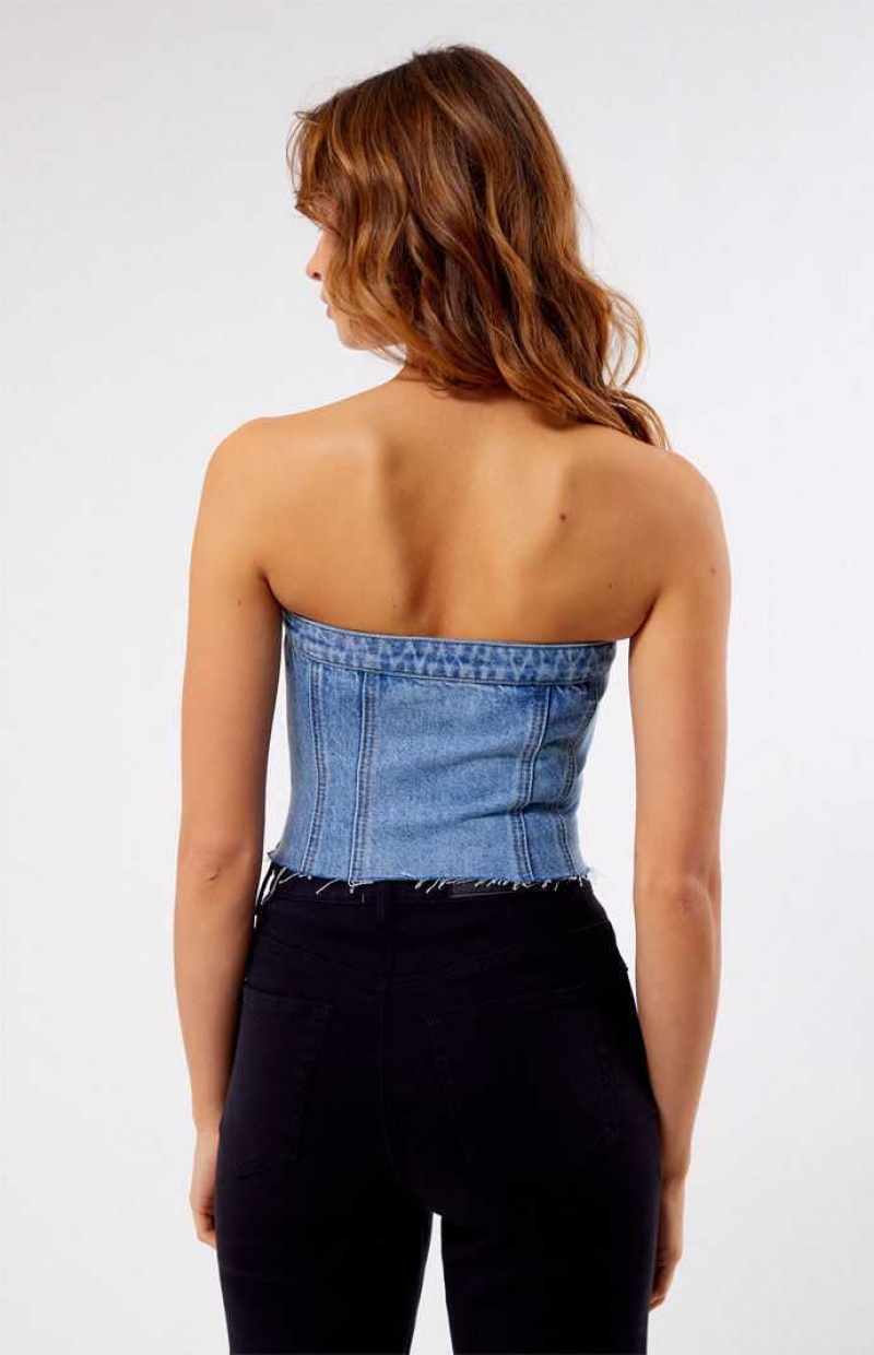 Dámské Topy PacSun Clemmie Denim Tube Indigo | 69PLVKMOJ