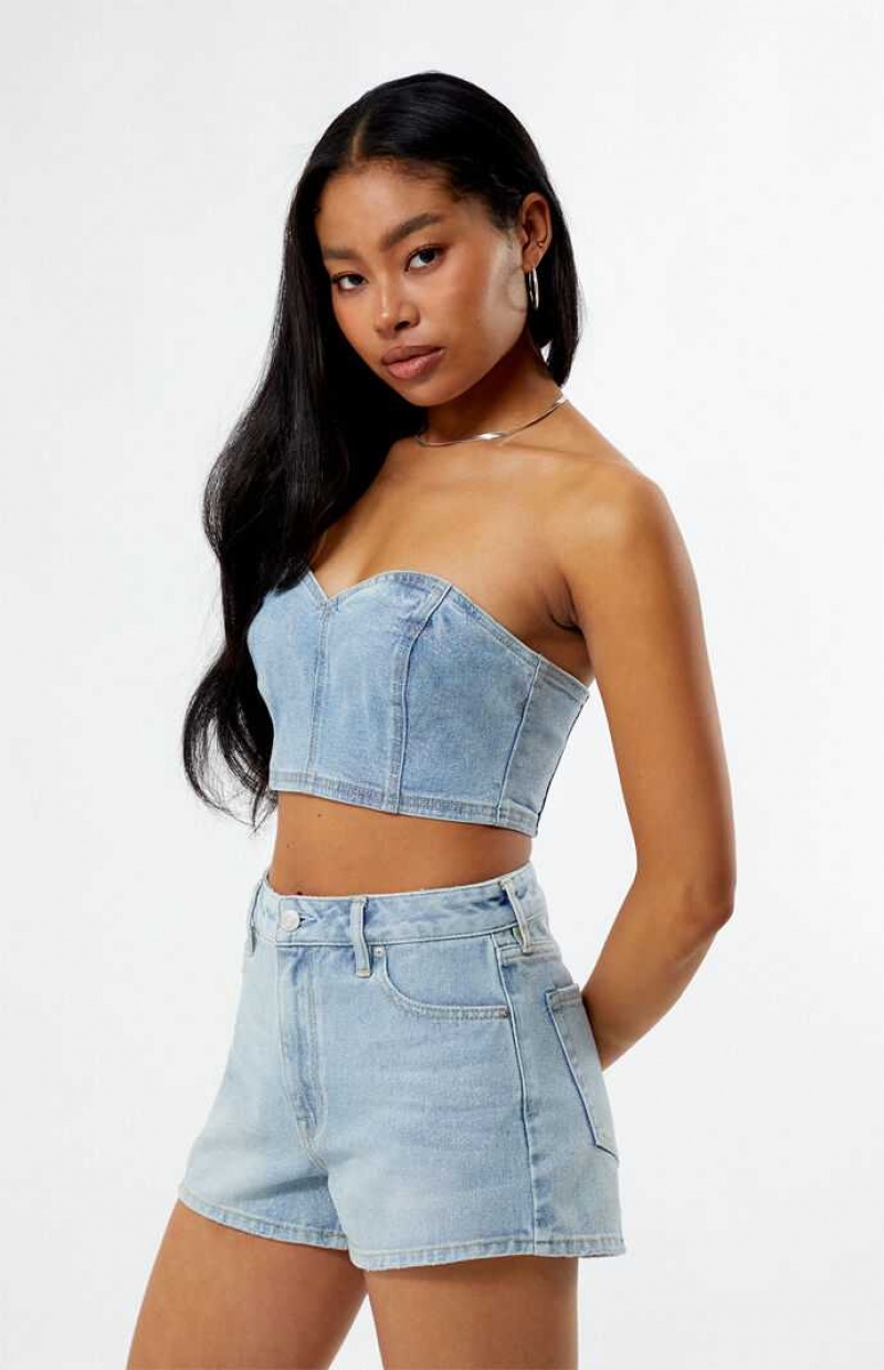 Dámské Topy PacSun Glitter Frost Denim Tube Indigo | 31ATDFQEB