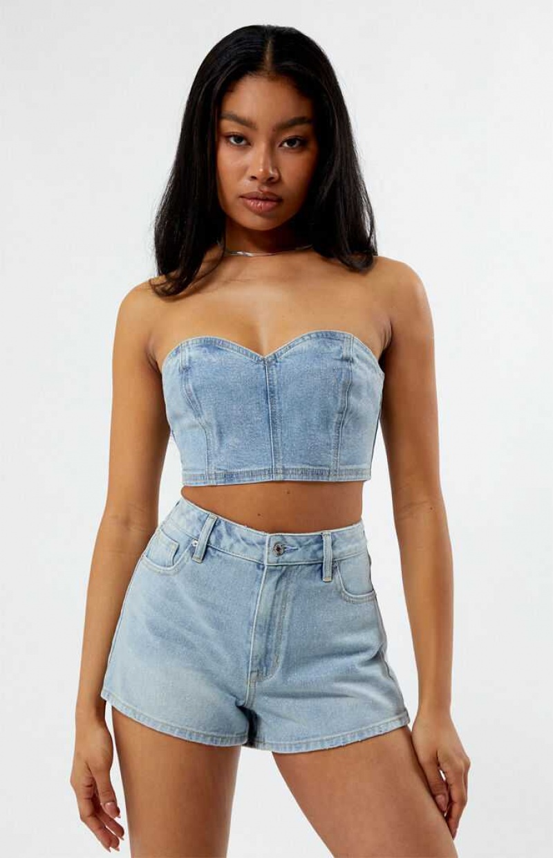 Dámské Topy PacSun Glitter Frost Denim Tube Indigo | 31ATDFQEB