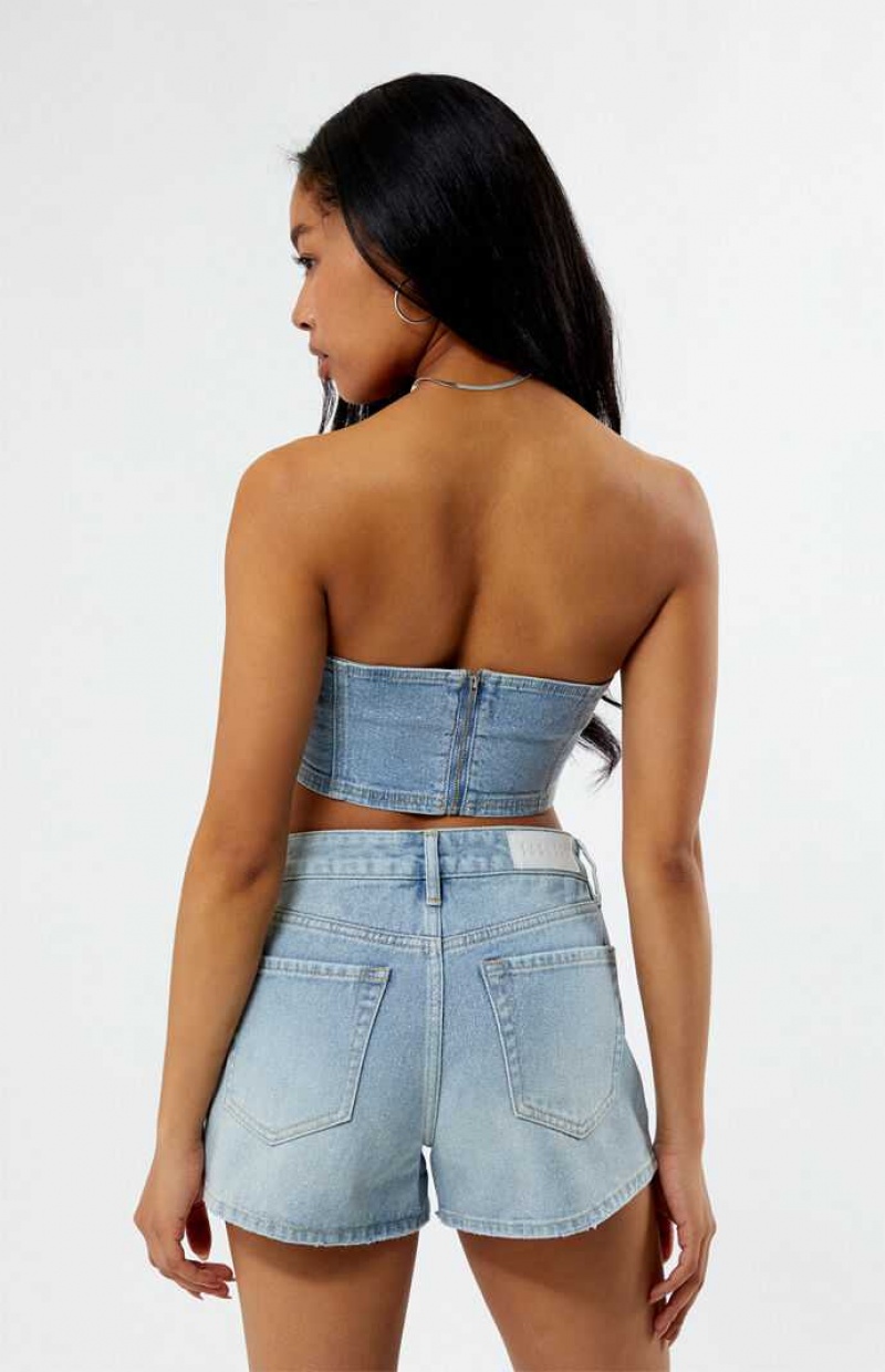 Dámské Topy PacSun Glitter Frost Denim Tube Indigo | 31ATDFQEB