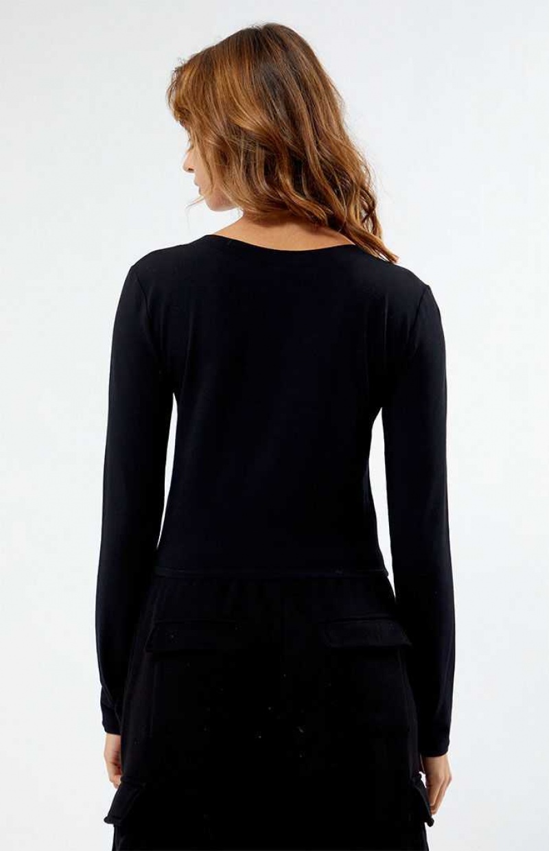 Dámské Topy PacSun Long Sleeve V-Neck Černé | 07JCUVLBG