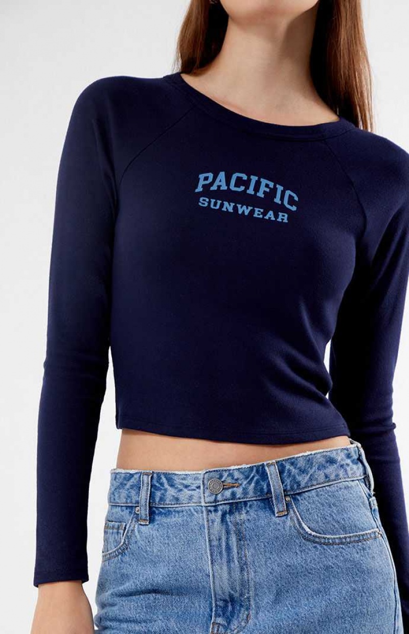 Dámské Topy PacSun Pacific Sunwear Arch Long Sleeve Tmavě Blankyt | 23THCZPIX