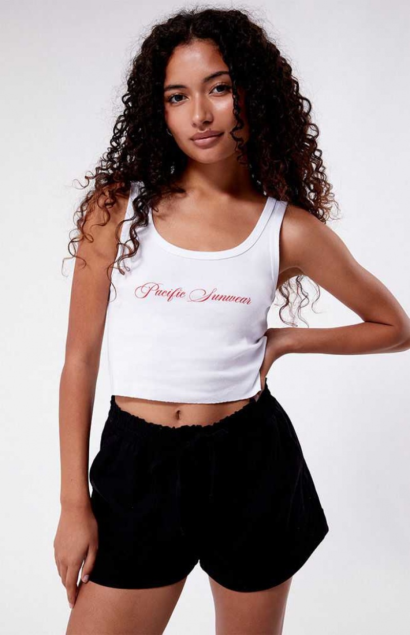 Dámské Topy PacSun Pacific Sunwear Script 3WHITE | 84PHSCDRK