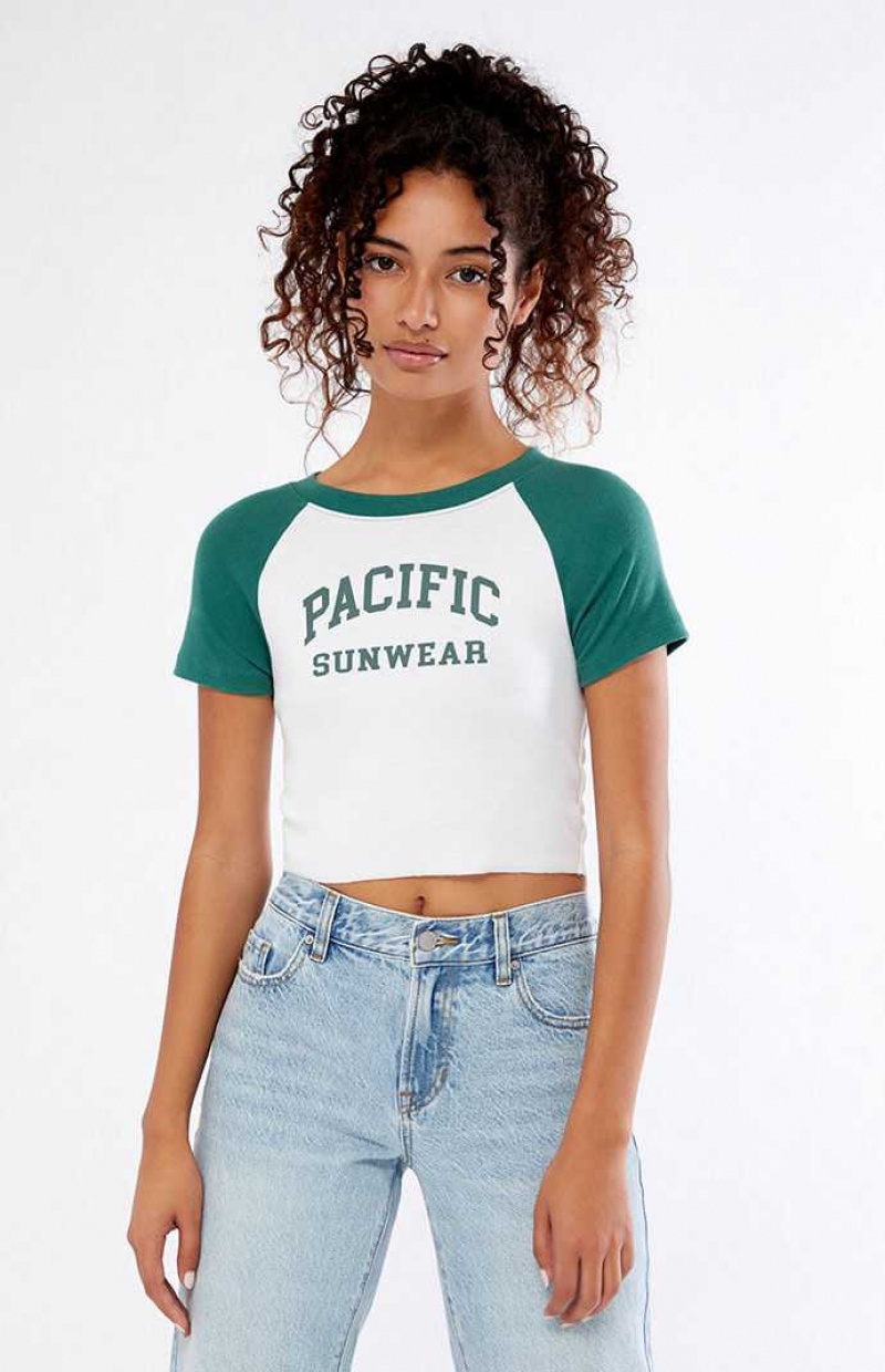 Dámské Topy PacSun White & Green Pacific Sunwear Arch Raglan Bílé Zelene | 95WCIVPSH