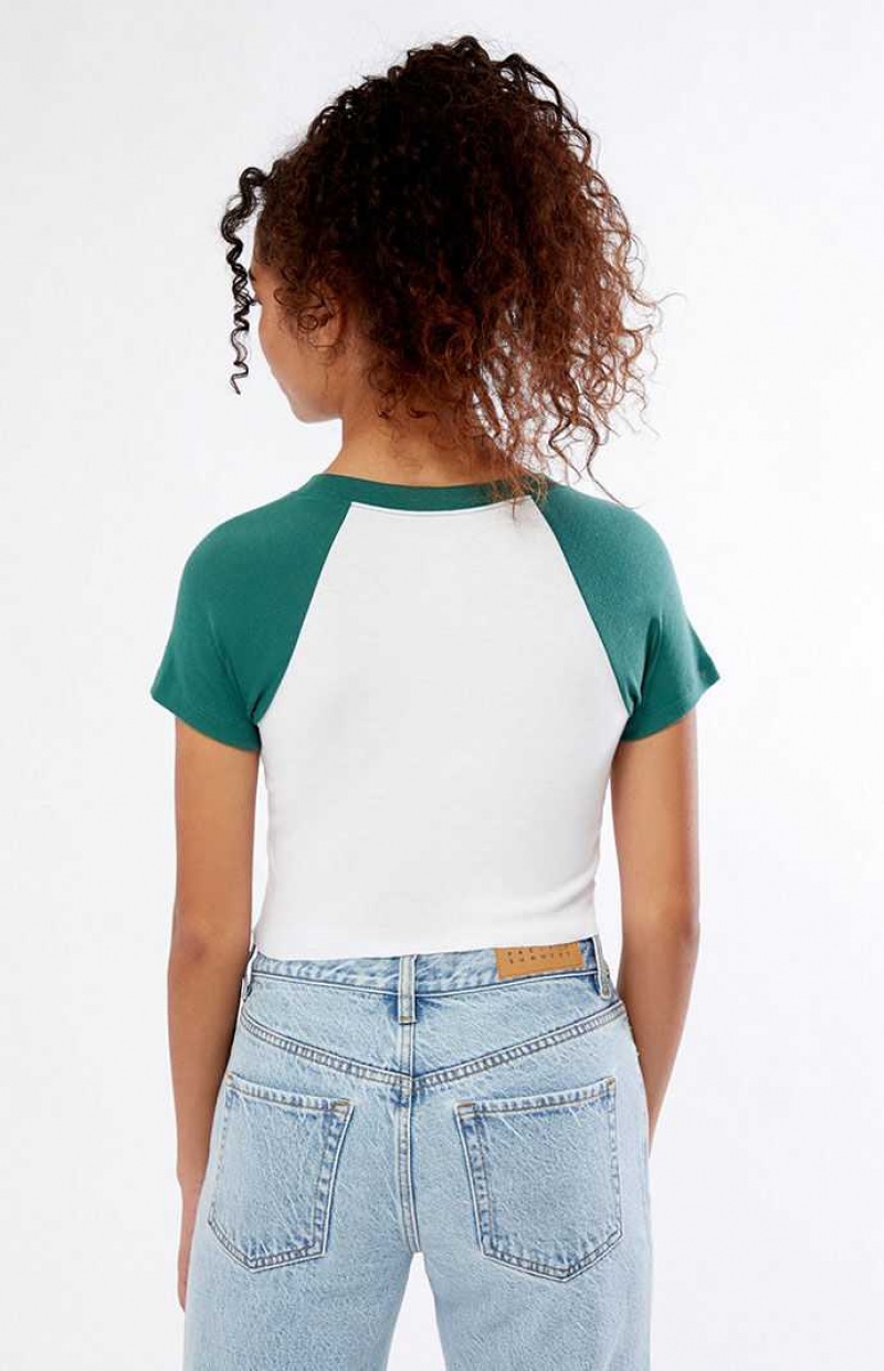 Dámské Topy PacSun White & Green Pacific Sunwear Arch Raglan Bílé Zelene | 95WCIVPSH