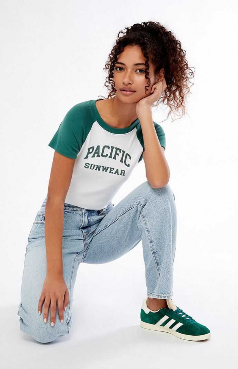 Dámské Topy PacSun White & Green Pacific Sunwear Arch Raglan Bílé Zelene | 95WCIVPSH