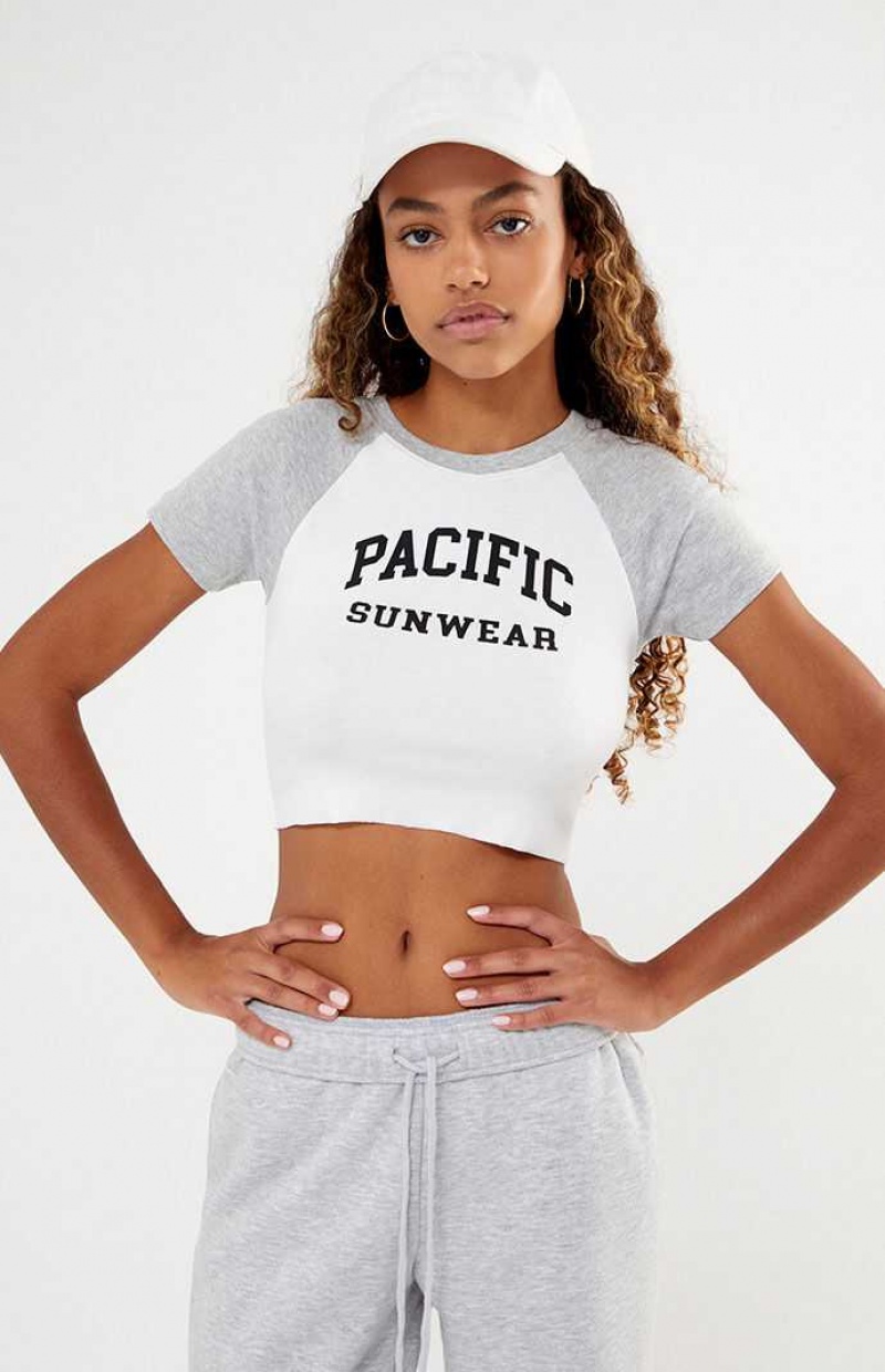 Dámské Topy PacSun White & Grey Pacific Sunwear Arch Raglan Bílé Šedé | 10QCPJDEM