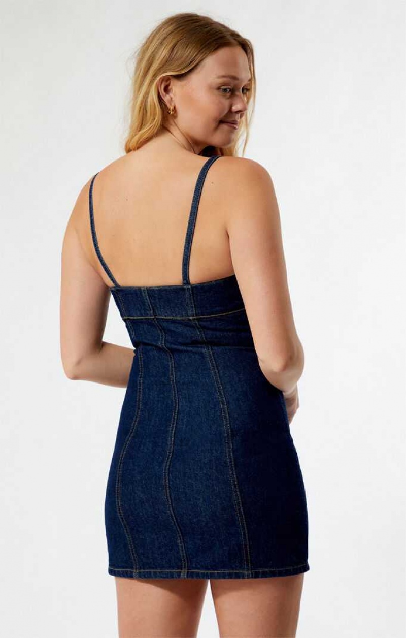 Dámské Šaty PacSun Kimberly Denim Mini Indigo | 03JMXFAKD