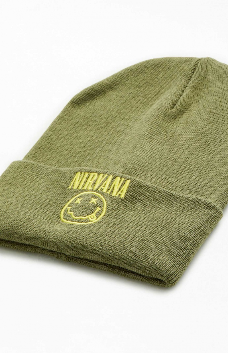 Dámské Čepice PacSun Nirvana Smiley Face Olivy Zelené | 01XPCWSIR