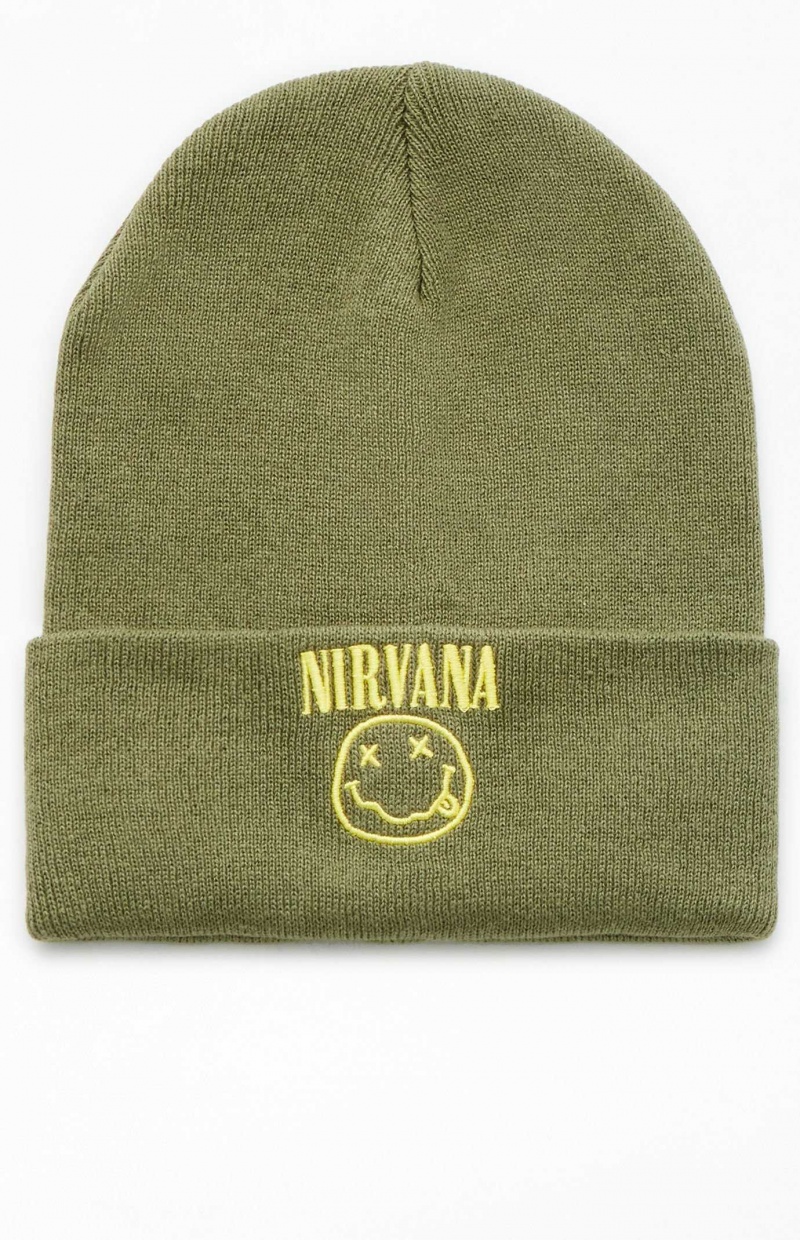 Dámské Čepice PacSun Nirvana Smiley Face Olivy Zelené | 01XPCWSIR