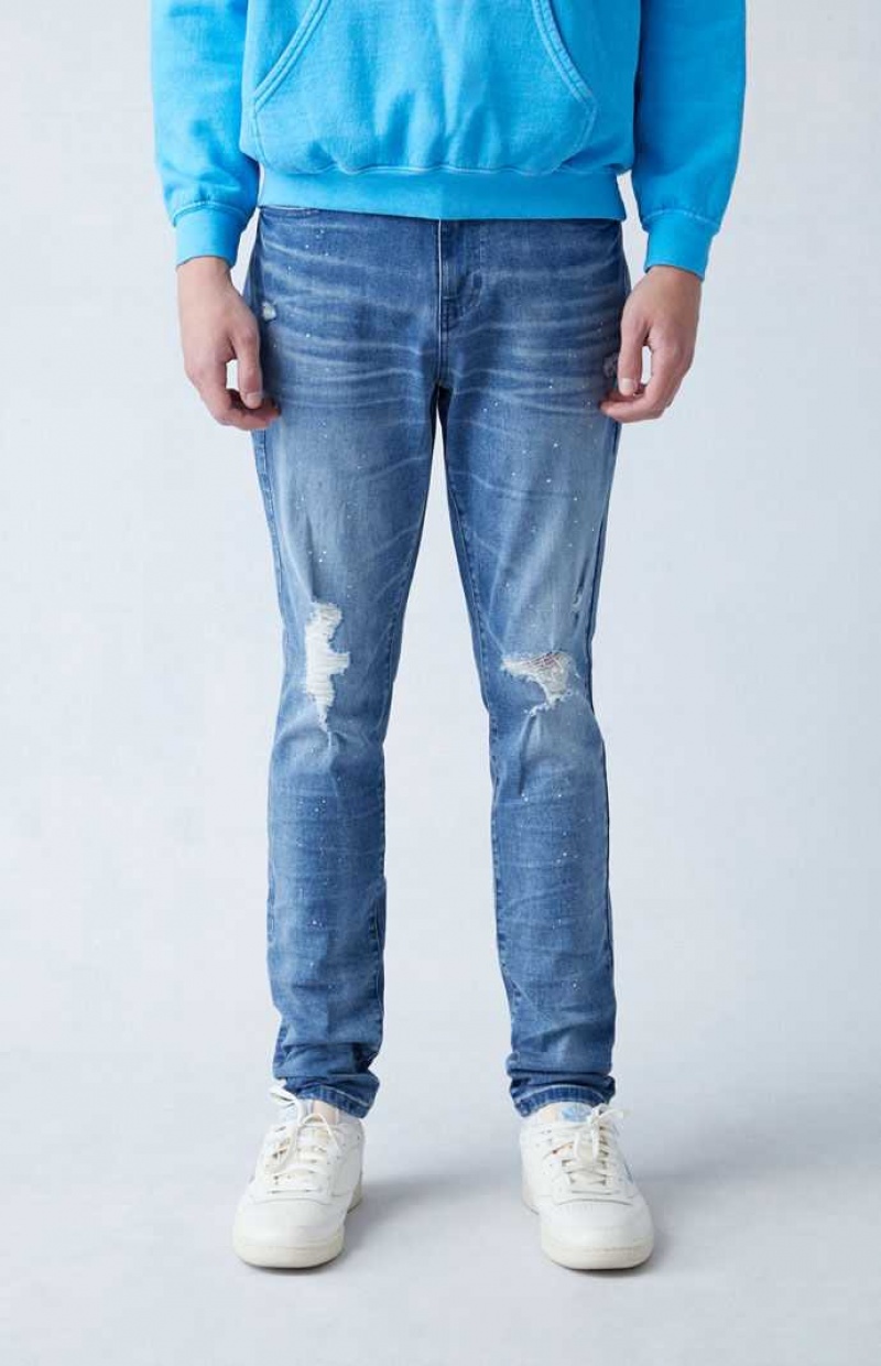 Pánské Džíny PacSun High Stretch Indigo Stacked Hubená Ripped Indigo | 90SNIUHYV