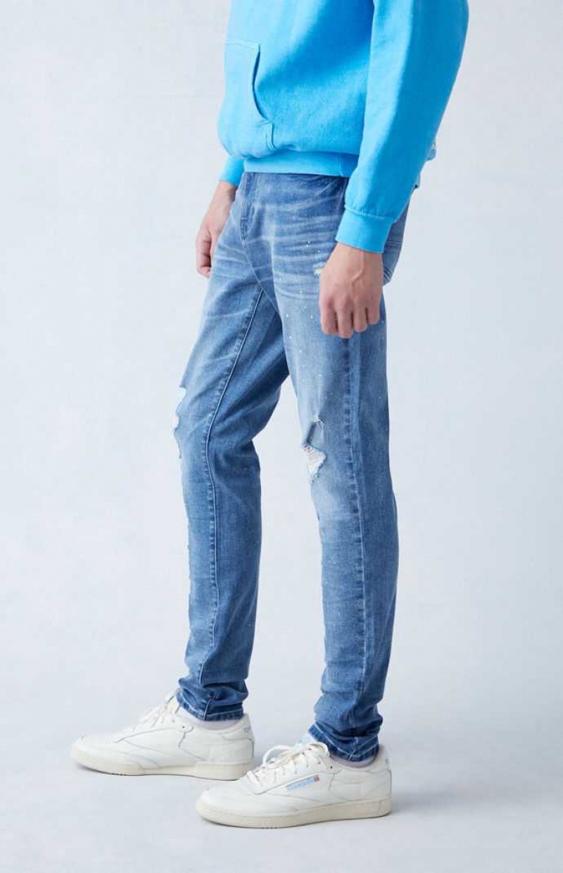 Pánské Džíny PacSun High Stretch Indigo Stacked Hubená Ripped Indigo | 90SNIUHYV