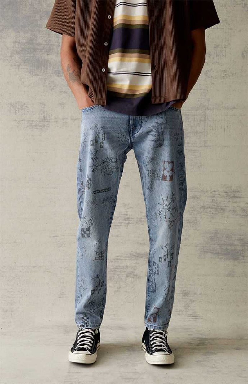 Pánské Džíny PacSun Slim Graffiti Print Indigo | 89JVDUZXC