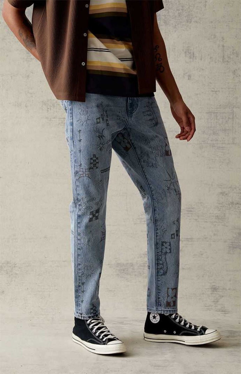 Pánské Džíny PacSun Slim Graffiti Print Indigo | 89JVDUZXC