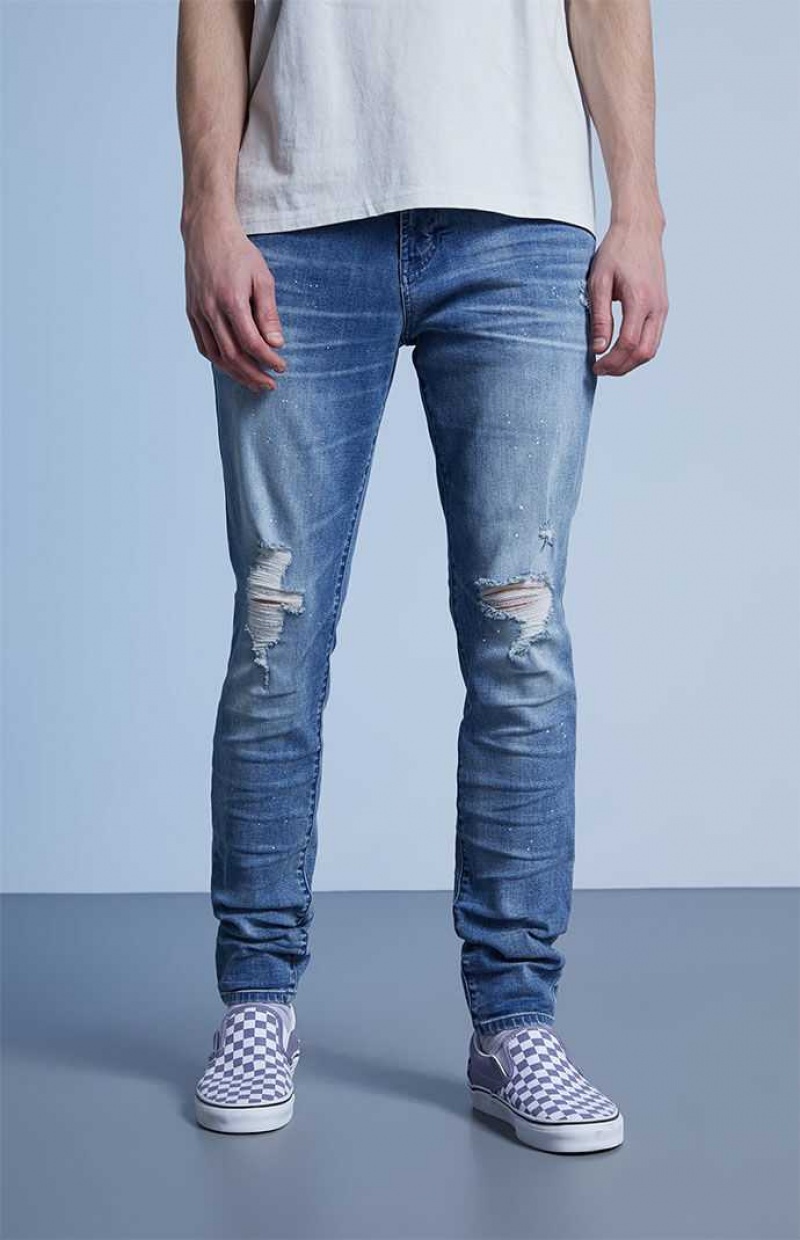 Pánské Džíny PacSun Stacked Hubená Indigo Pohodlí Stretch Tmavě Blankyt | 34FXTRWQB