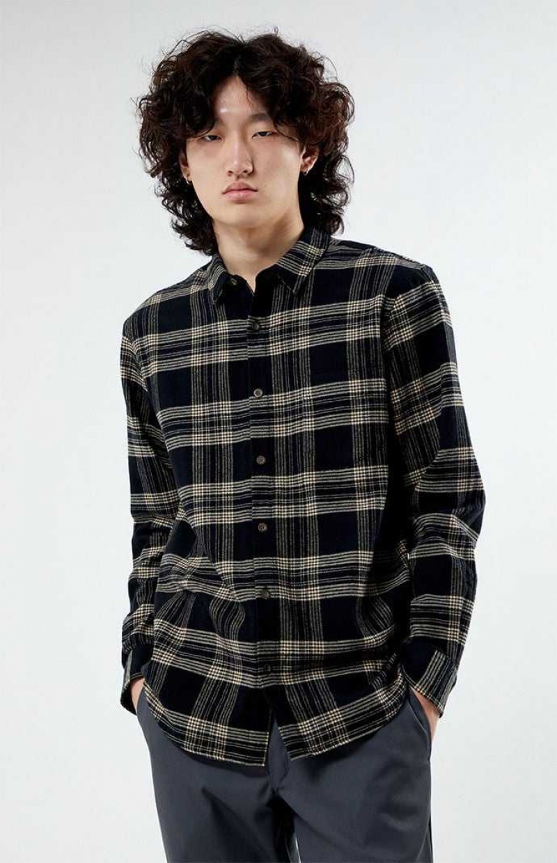 Pánské Košile PacSun Black & Tan Classic Plaid Černé Hnědé | 05ZRVCPXM