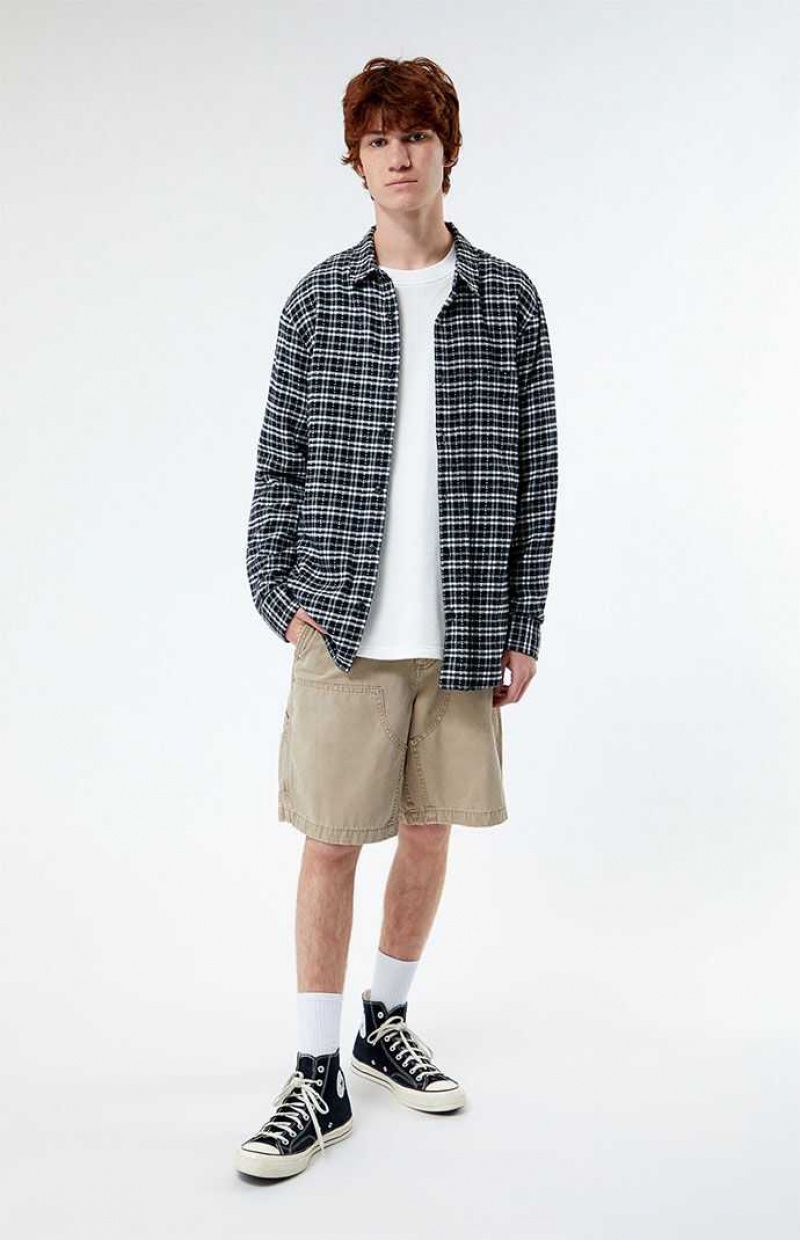 Pánské Košile PacSun Black & White Classic Plaid Černé Bílé | 92OQTEDCV