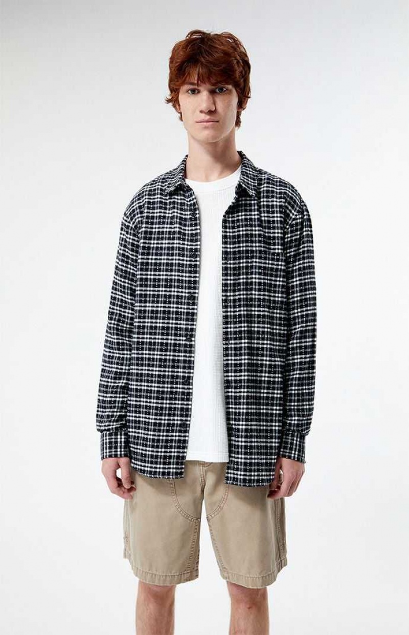 Pánské Košile PacSun Black & White Classic Plaid Černé Bílé | 92OQTEDCV