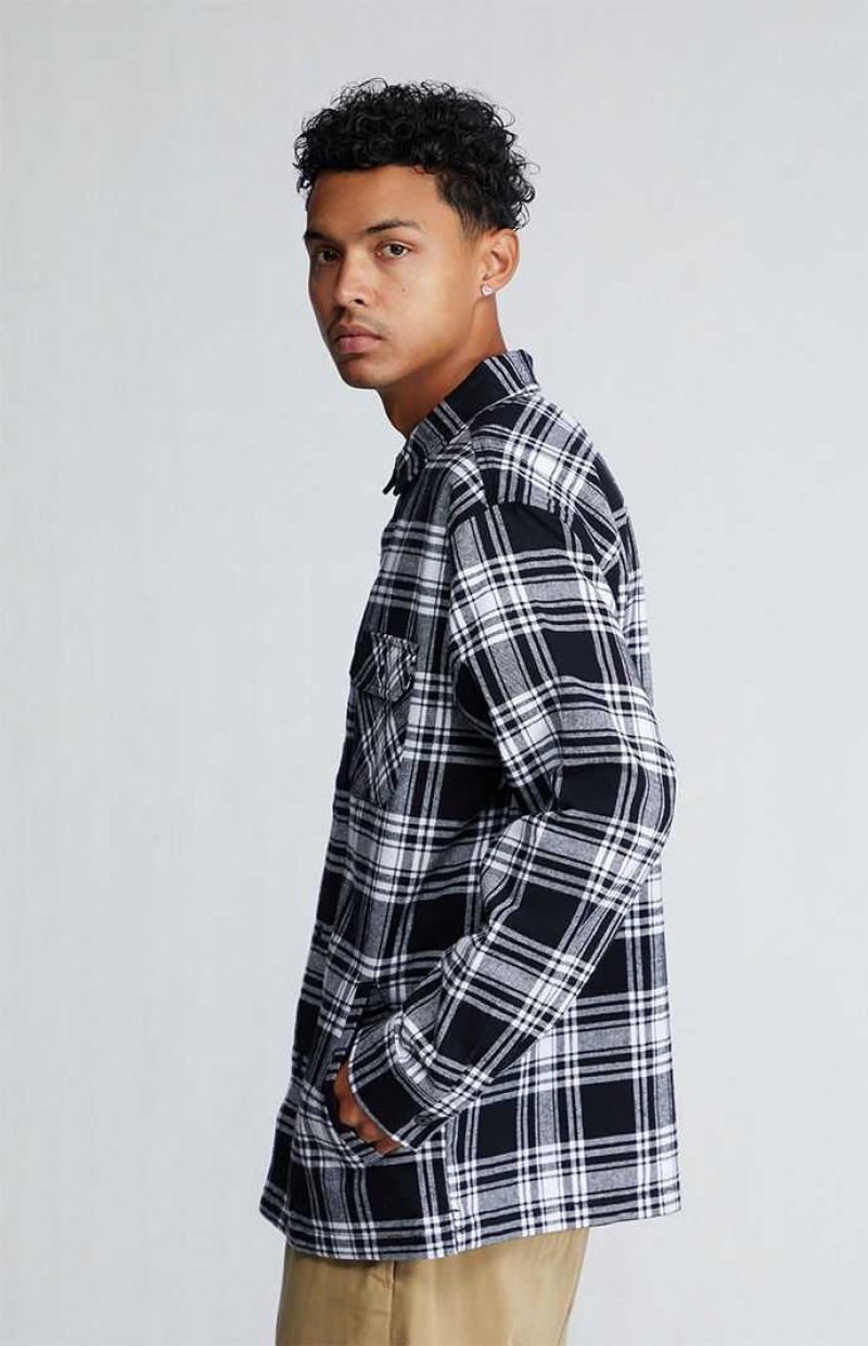 Pánské Košile PacSun Black & White Plaid Heavyweight Flannel Černé Bílé | 81JNFLKHM