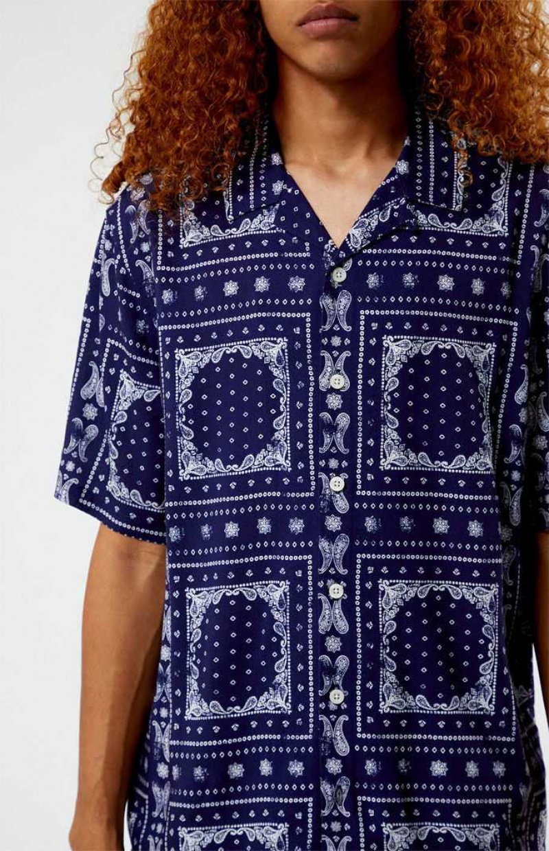 Pánské Košile PacSun Blue Paisley Camp Blankyt | 46UXLADES