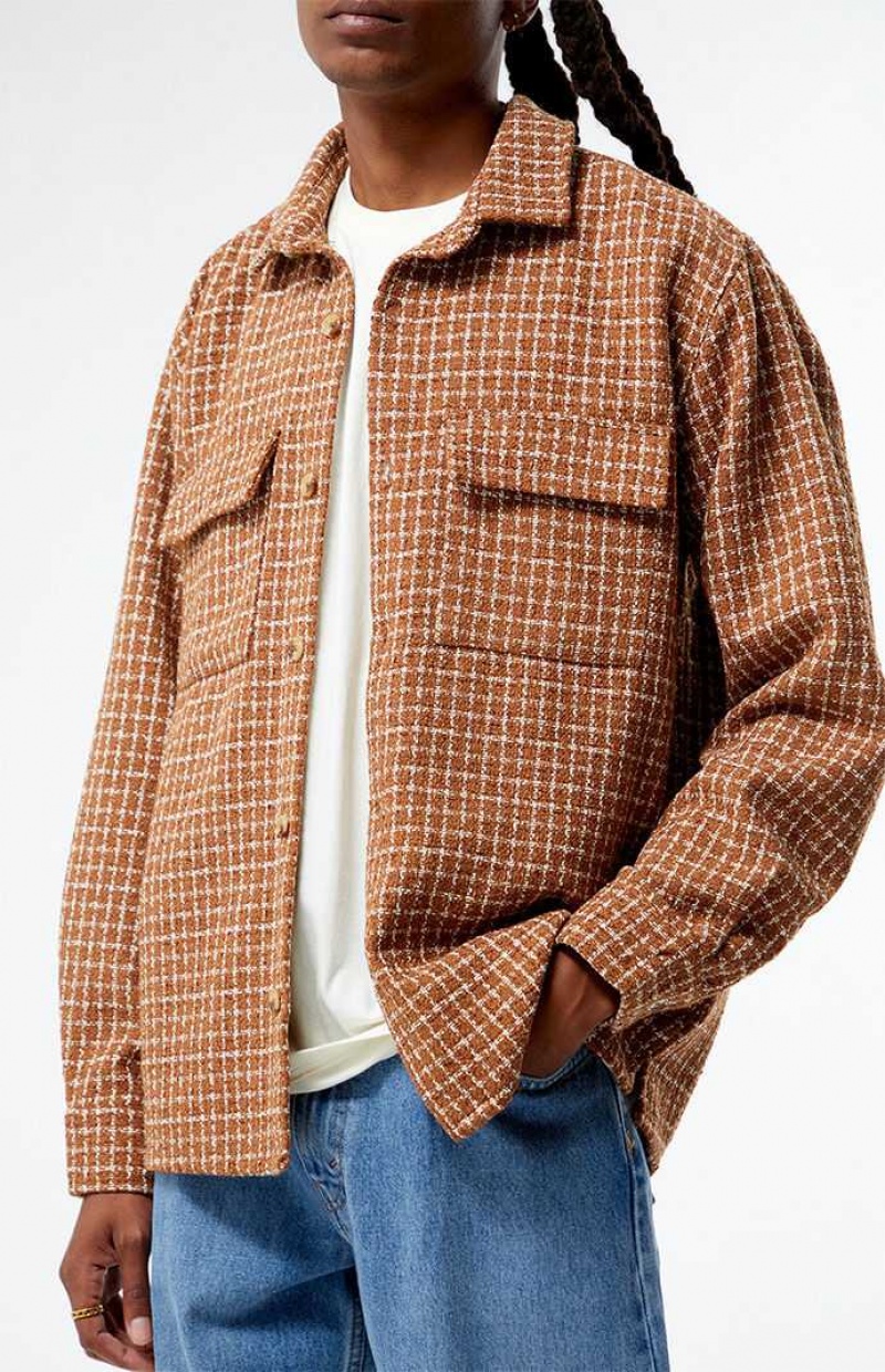 Pánské Košile PacSun Brown Classic Tweed Oversized Shacket Hnědé | 32YSPKIRC