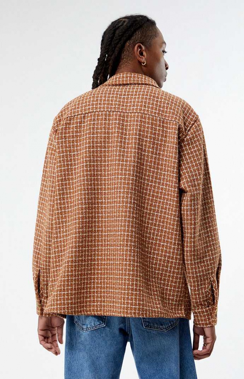 Pánské Košile PacSun Brown Classic Tweed Oversized Shacket Hnědé | 32YSPKIRC