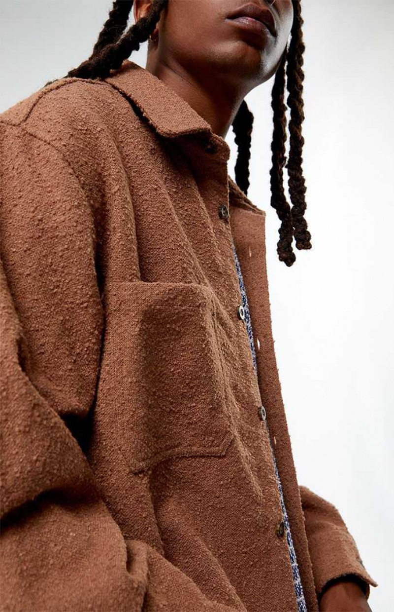 Pánské Košile PacSun Brown Oversized Wooly Solid Shacket Hnědé | 93YMTRGNA