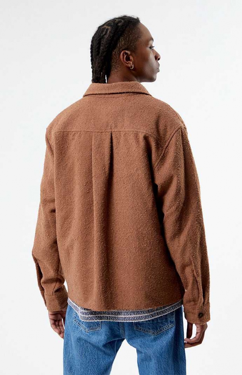 Pánské Košile PacSun Brown Oversized Wooly Solid Shacket Hnědé | 93YMTRGNA