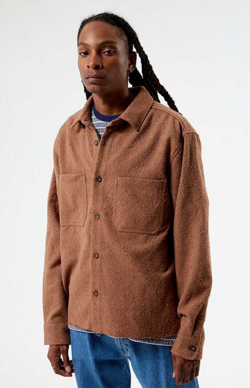 Pánské Košile PacSun Brown Oversized Wooly Solid Shacket Hnědé | 93YMTRGNA