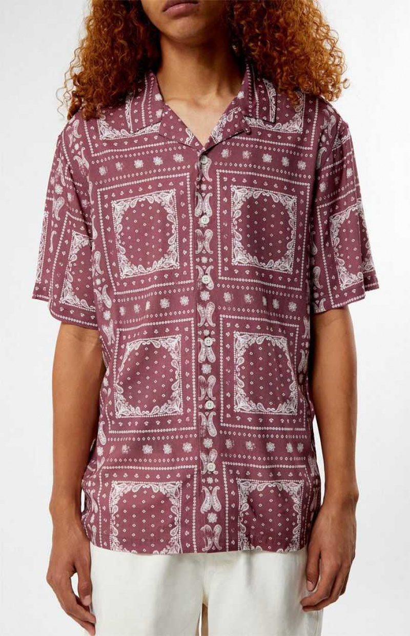 Pánské Košile PacSun Brown Paisley Camp Vínové | 51DGHJXRK