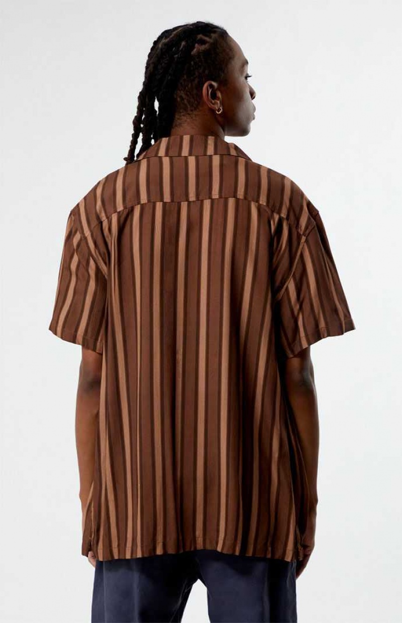 Pánské Košile PacSun Brown Viscose Stripe Camp Hnědé | 61BKZMWJO