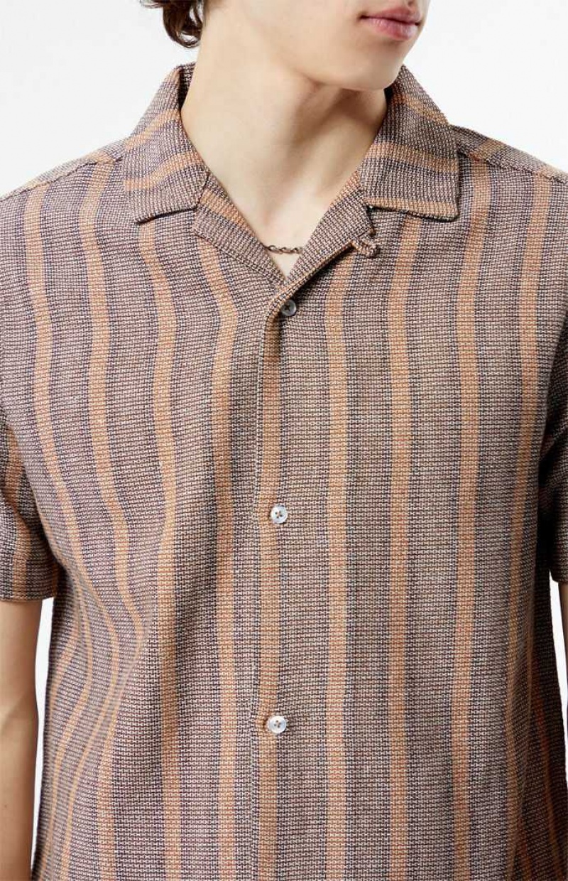 Pánské Košile PacSun Brown Woven Pruhovaný Camp Hnědé | 12SRUDFHP