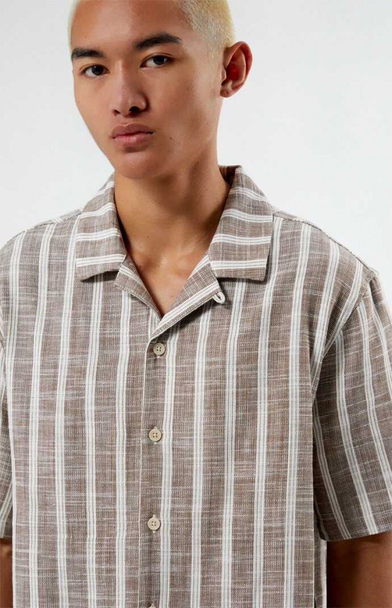 Pánské Košile PacSun Brown Woven Stripe Camp Hnědé | 62BPUQYEH