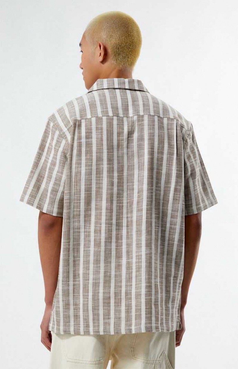 Pánské Košile PacSun Brown Woven Stripe Camp Hnědé | 62BPUQYEH