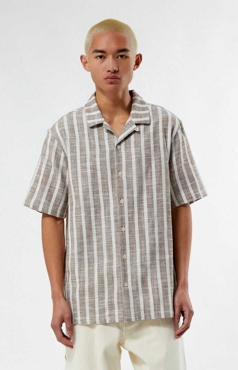 Pánské Košile PacSun Brown Woven Stripe Camp Hnědé | 62BPUQYEH