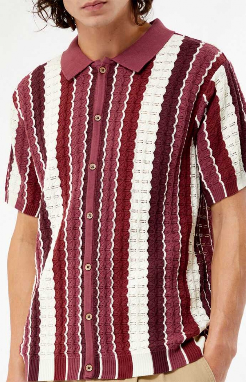 Pánské Košile PacSun Burgundy Button Down Knit Polo Vínové | 83JSPZXIV