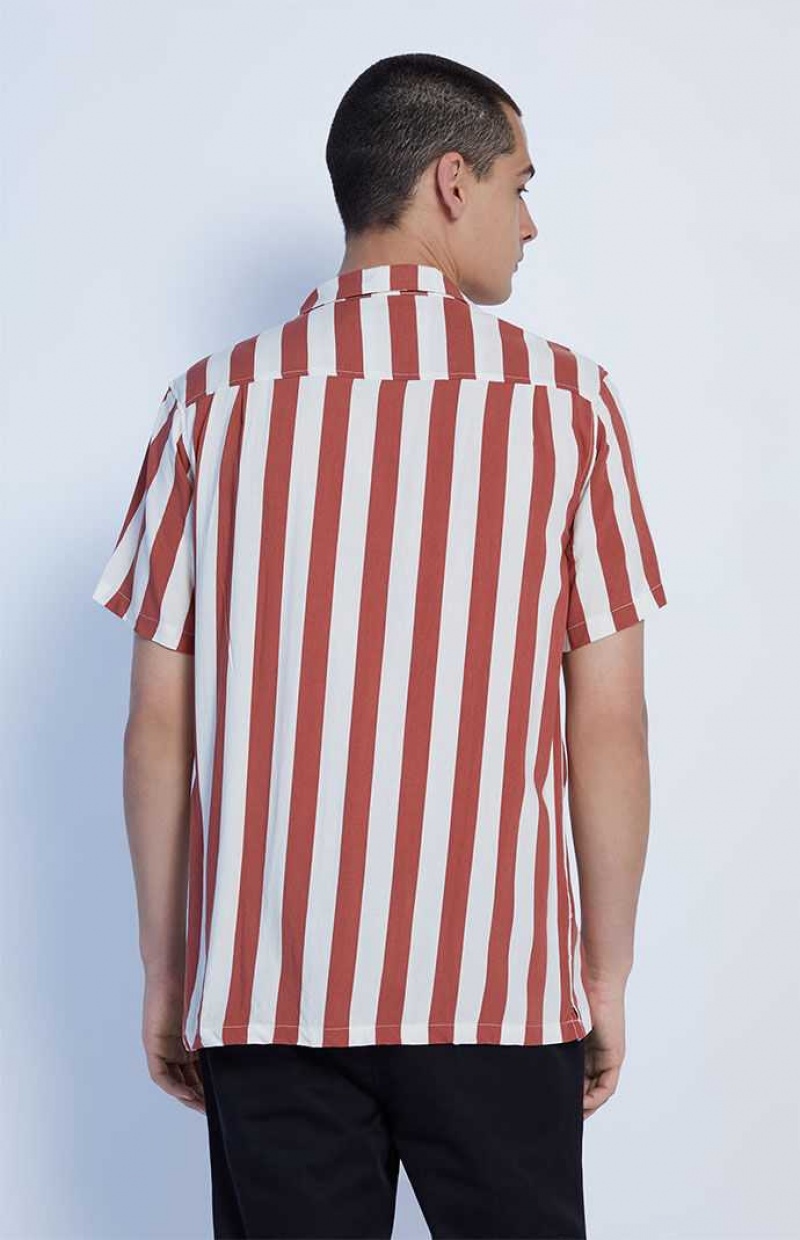 Pánské Košile PacSun Burnt Red Stripe Camp Krém Červené | 47JHQPAYR