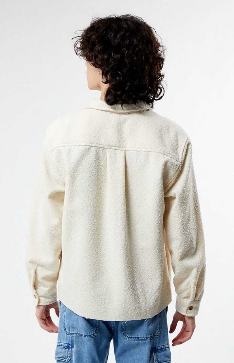 Pánské Košile PacSun Cream Oversized Wooly Solid Shacket Krém | 23NJWTHRO