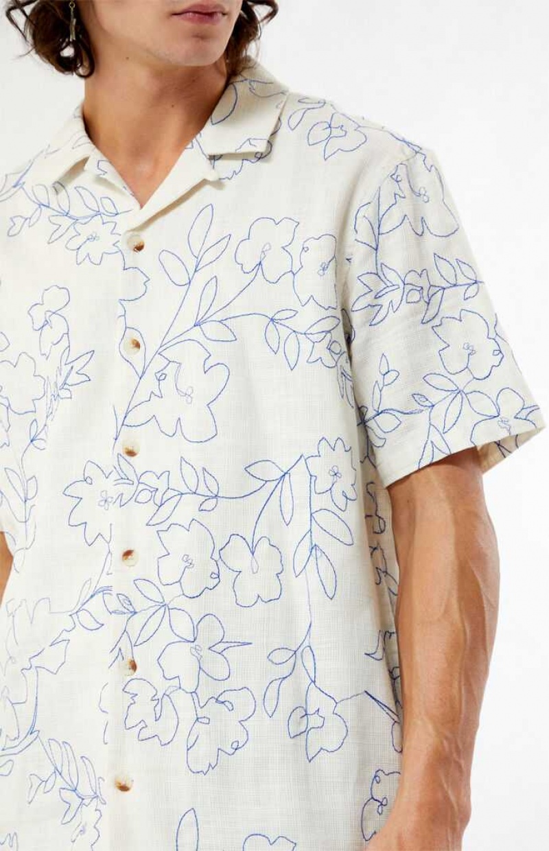 Pánské Košile PacSun Embroidered Floral Camp Bílé | 94BPLUEOI