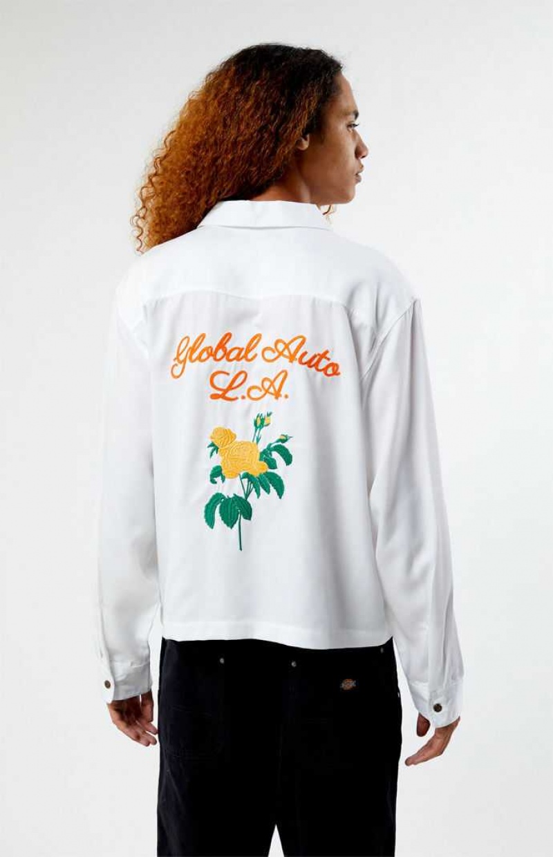 Pánské Košile PacSun Global Auto Embroidered Long Sleeve Camp Bílé | 92HKVWDSU