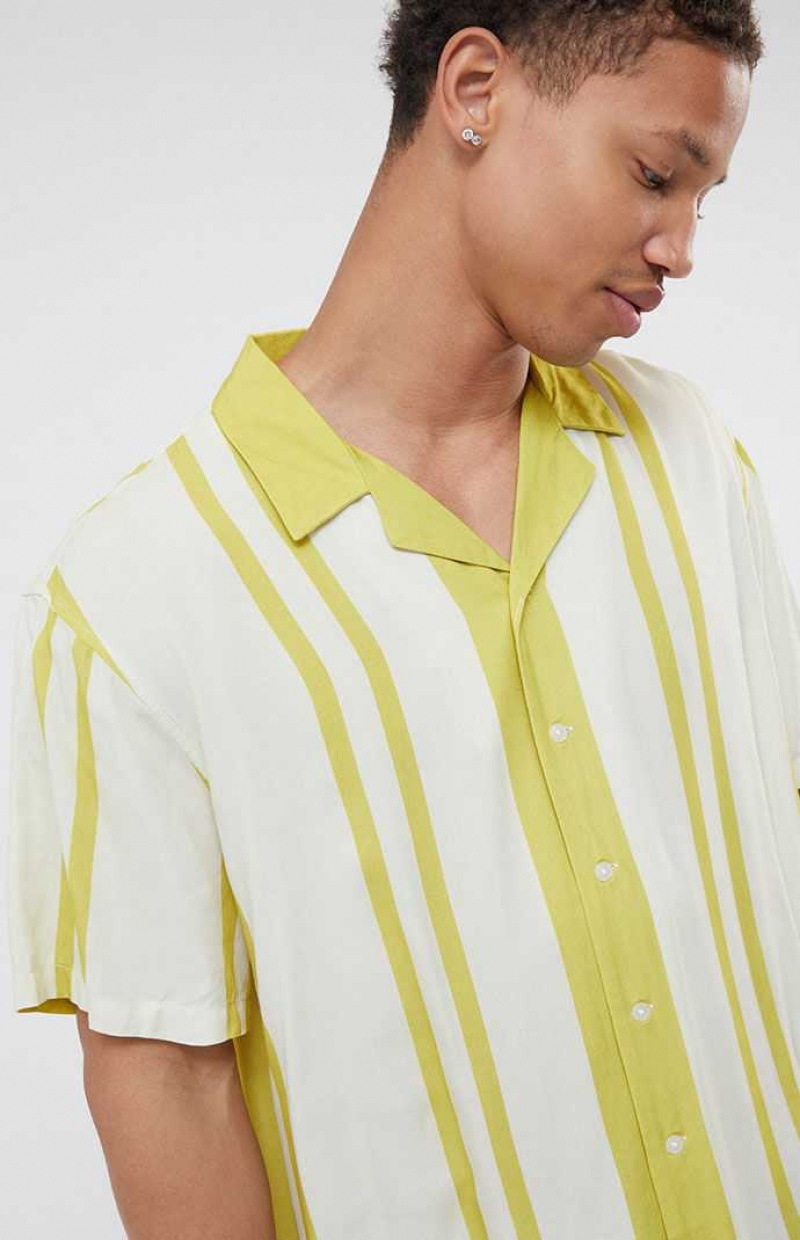 Pánské Košile PacSun Gold Nouveau Stripe Woven Camp Zlaté | 25ENKIYGS