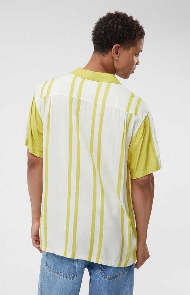 Pánské Košile PacSun Gold Nouveau Stripe Woven Camp Zlaté | 25ENKIYGS