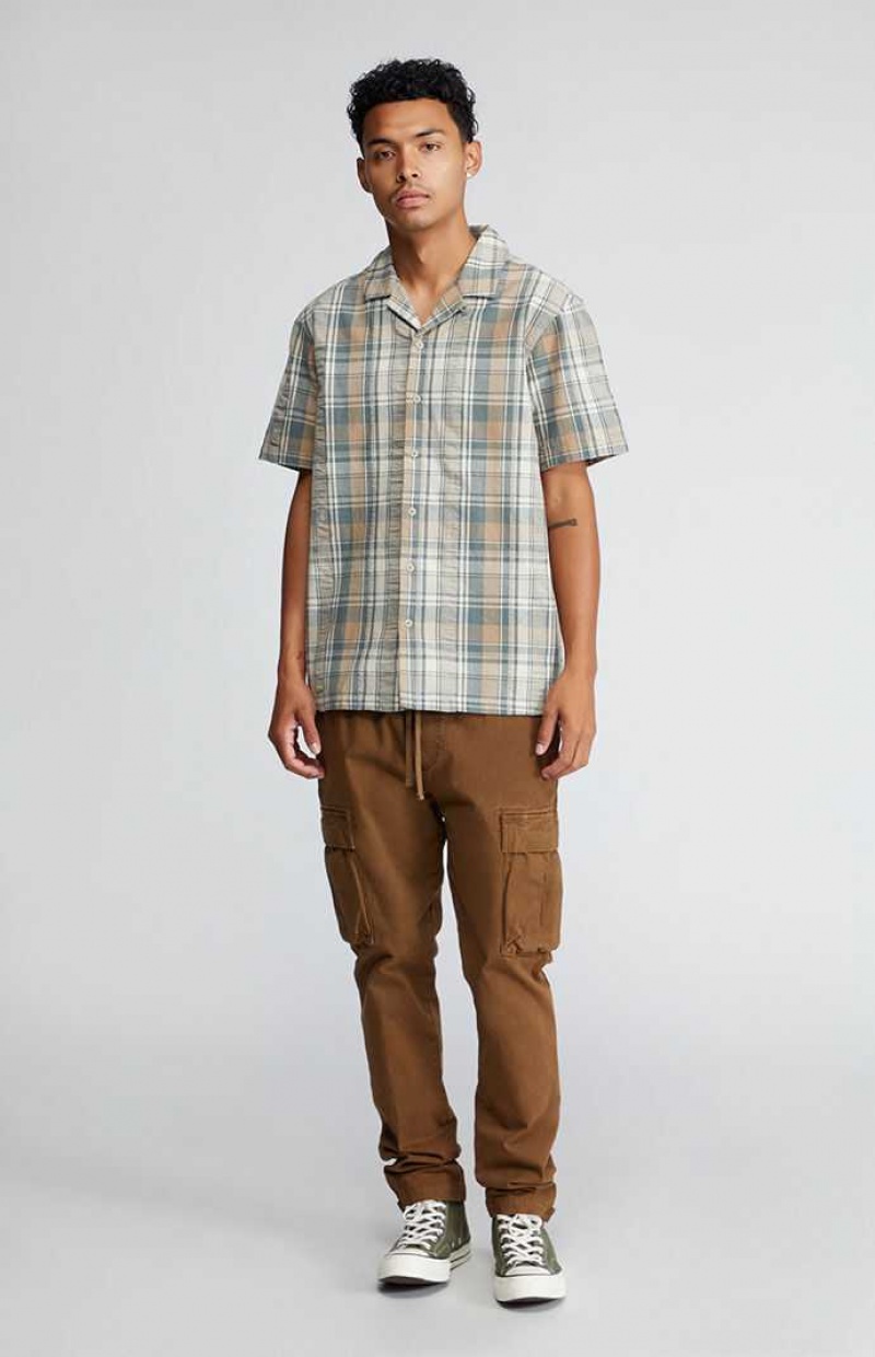 Pánské Košile PacSun Green & Brown Plaid Button Down Zelene Hnědé | 90QNVAPML