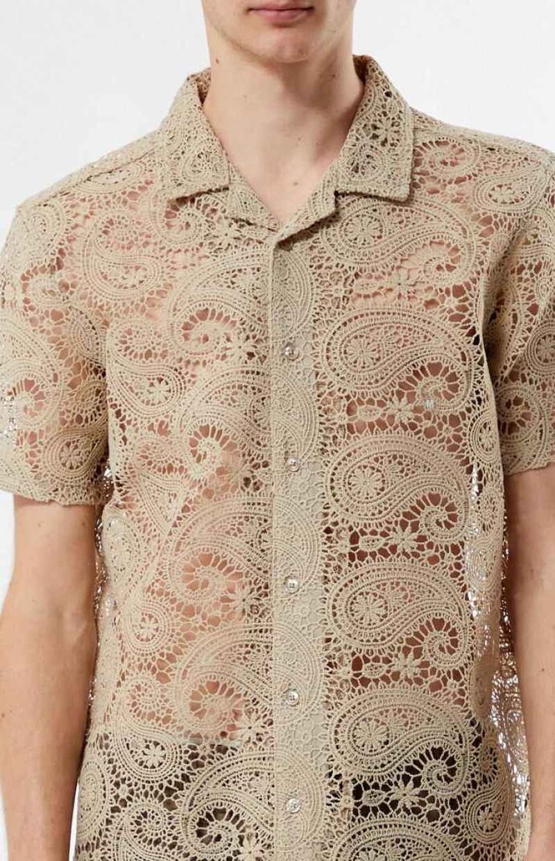 Pánské Košile PacSun Krajkové Paisley Woven Camp Hnědé | 92JEQCUBI